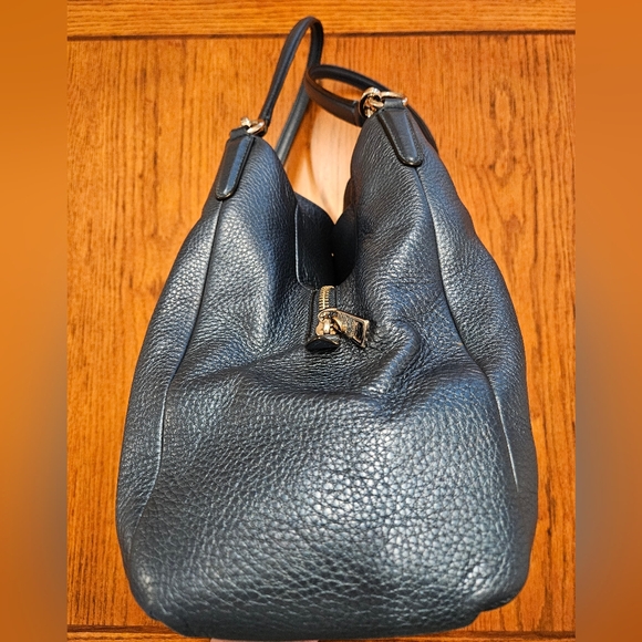 Coach Metallic Navy Pebbled Leather Boho Shoulder Bag w/ Silver Accents - Picture 4 of 12
